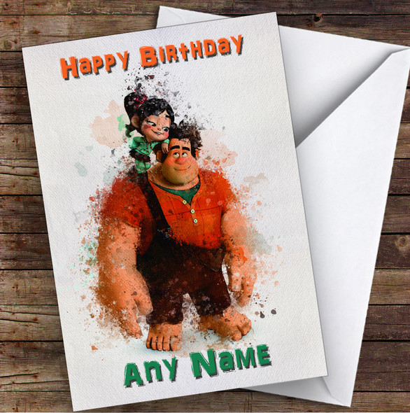 Wreck-It Ralph & Penelope Watercolour Splatter Children's Kids Birthday Card