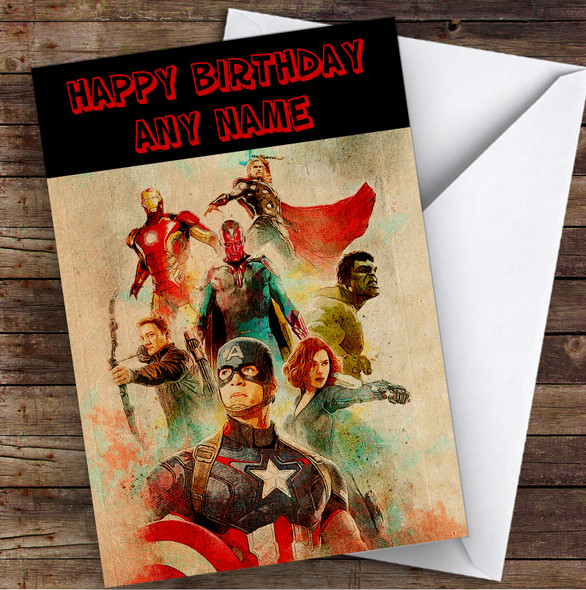 The Avengers Vintage Watercolour Children's Kids Personalised Birthday Card