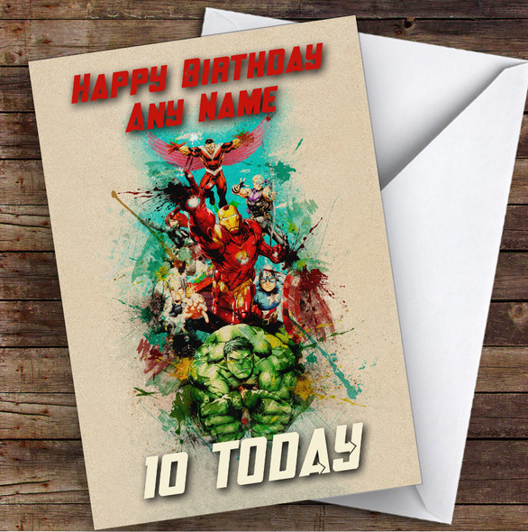Vintage Watercolour The Avengers Children's Kids Personalised Birthday Card