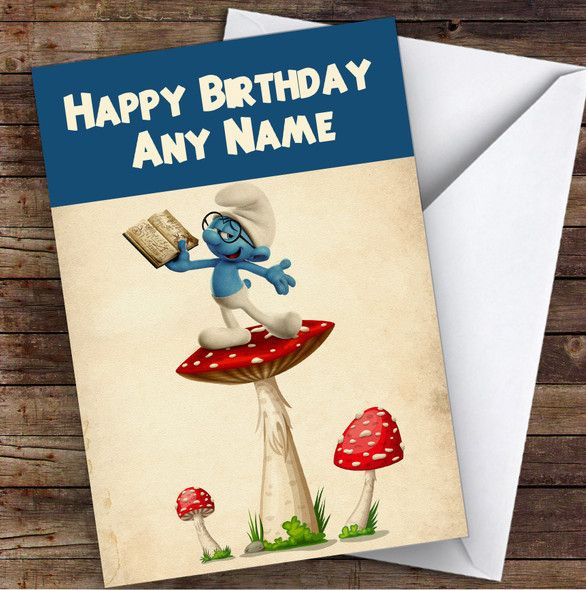 Brainy Smurf Vintage The Smurfs Children's Kids Personalised Birthday Card