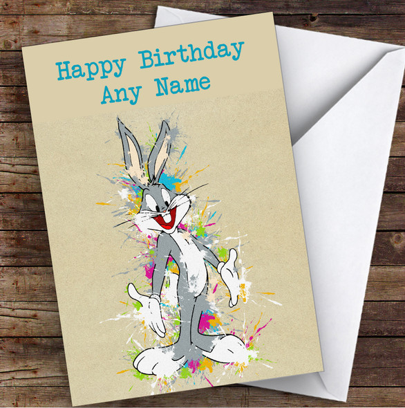 Bugs Bunny Watercolour Splatter Children's Kids Personalised Birthday Card