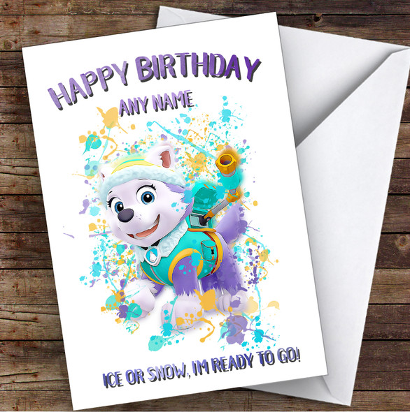 Paw Patrol Everest Splatter Art Children's Kids Personalised Birthday Card