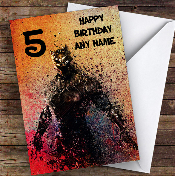 Black Panther Bright Splatter Children's Kids Personalised Birthday Card