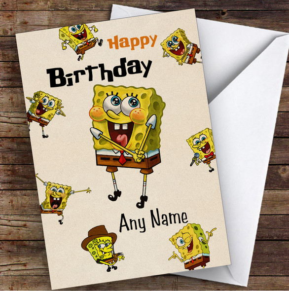 Spongebob SquarePants Vintage Children's Kids Personalised Birthday Card