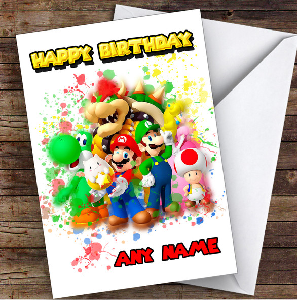 Super Mario Gang Splatter Art Children's Kids Personalised Birthday Card