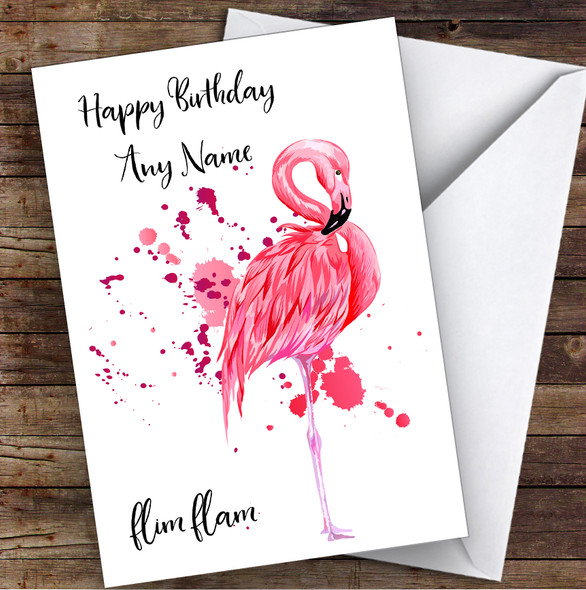 Flamingo You Tuber Flim Flam Splatter Art Children's Kids Birthday Card