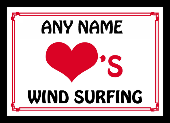 Love Heart Wind Surfing Personalised Mousemat
