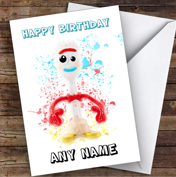 Forky Toy Story Splatter Art Children's Kids Personalised Birthday Card