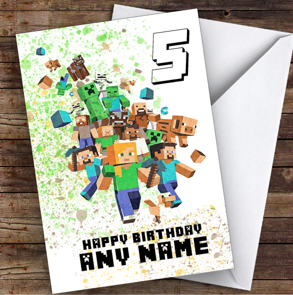 Minecraft Let The Fun Begin Splatter Art Children's Kids Birthday Card