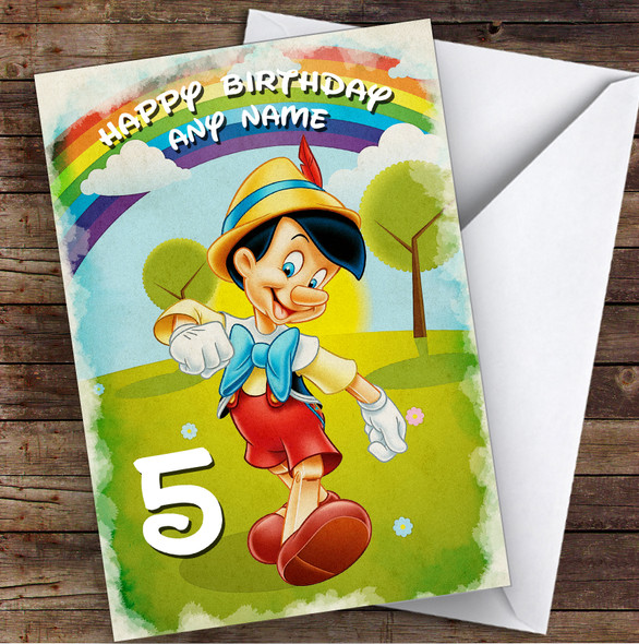 Pinocchio Colourful Vintage Children's Kids Personalised Birthday Card