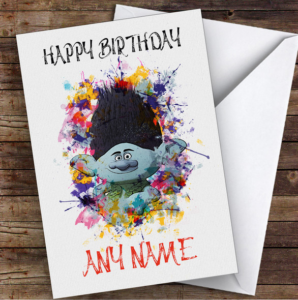 Trolls Watercolour Splatter Children's Kids Personalised Birthday Card