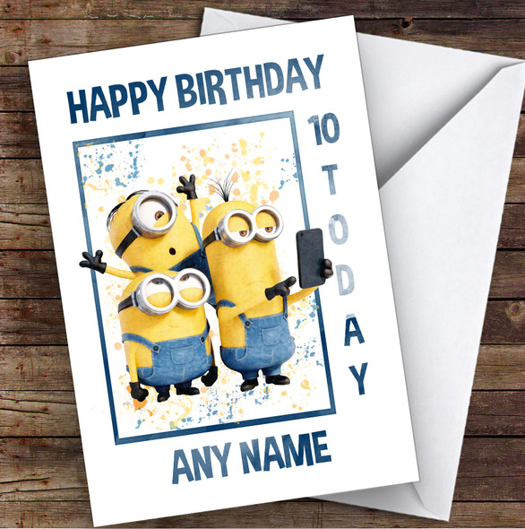 Minions Someone Say Selfie Splatter Art Children's Kids Birthday Card