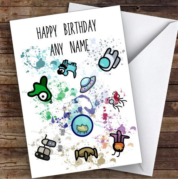Among Us Pets Splatter Art Children's Kids Personalised Birthday Card