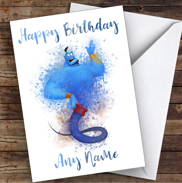 Genie Watercolour Splatter Children's Kids Personalised Birthday Card