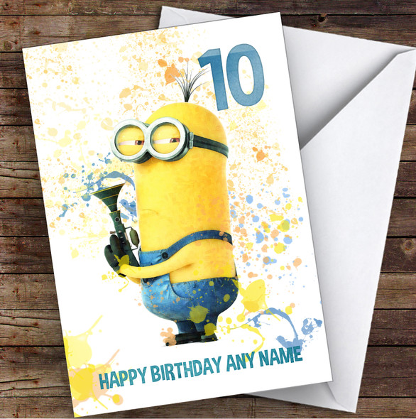 Minions Kevin Splatter Art Children's Kids Personalised Birthday Card