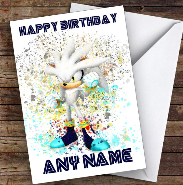 Silver Sonic The Hedgehog Splatter Art Children's Kids Birthday Card