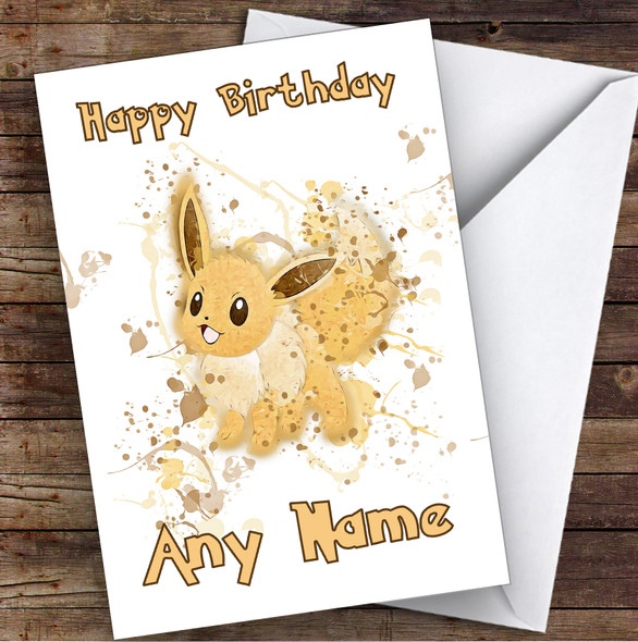 Evie Pokémon Splatter Art Children's Kids Personalised Birthday Card