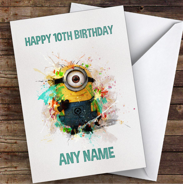 Minion Smudge Style 4 Children's Kids Personalised Birthday Card