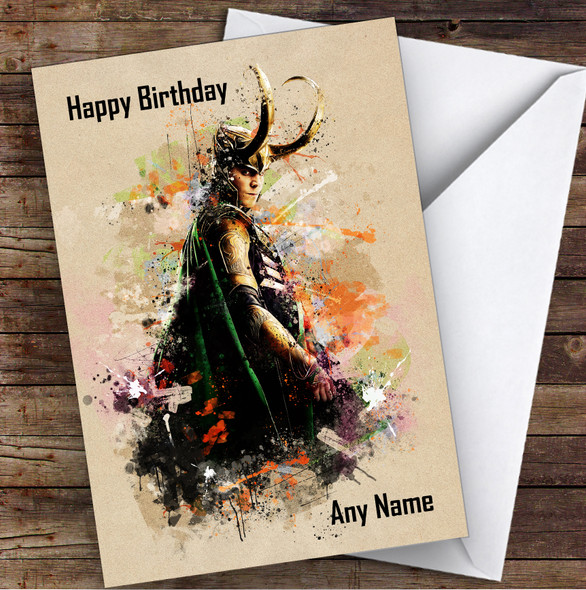 Loki Marvel Abstract Children's Kids Personalised Birthday Card