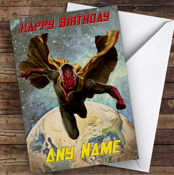 Vision Retro Marvel Children's Kids Personalised Birthday Card