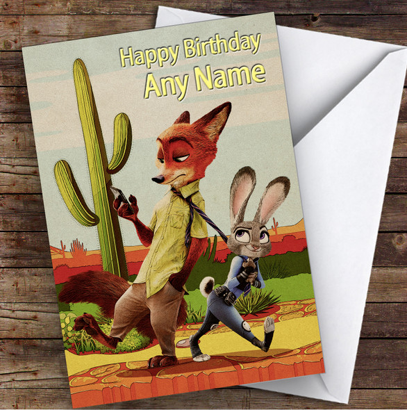 Zootropolis Vintage Children's Kids Personalised Birthday Card