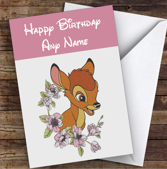 Bambi Grey Vintage Children's Kids Personalised Birthday Card