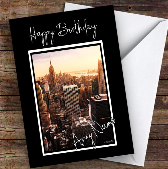 New York City Skyline Sun Design Pretty Personalised Birthday Card
