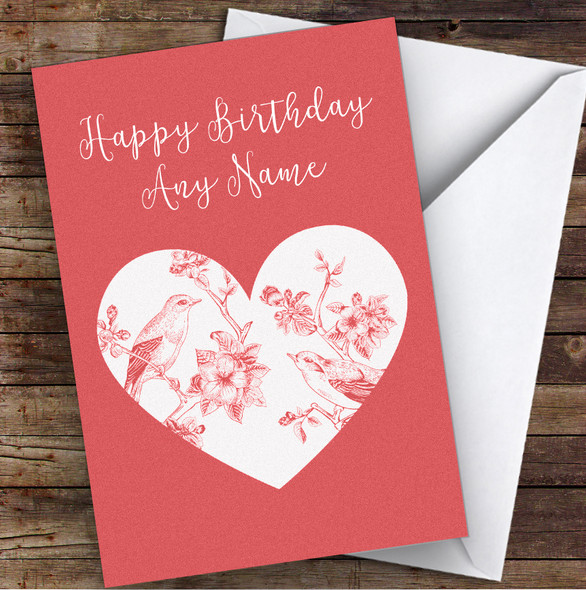 Birds On A Branch Of Apple Blossoms In Heart Romantic Personalised Birthday Card