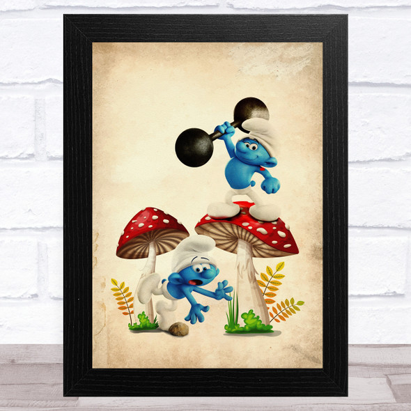 Clumsy Smurfan And Hefty Smurf Children's Kid's Wall Art Print