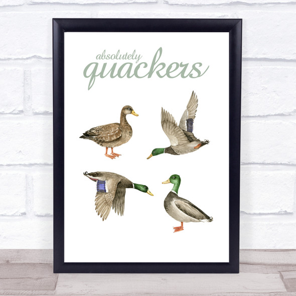 Funny Painted Duck Absolutely Quackers Watercolour Wall Art Print