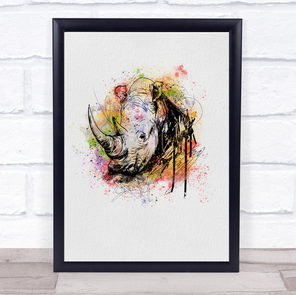 Rhino Watercolour Splatter Drip Wall Art Print