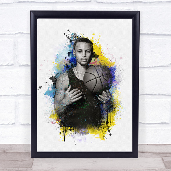 Stephen Curry Watercolour Blue & Yellow Splatter Drip Wall Art Print