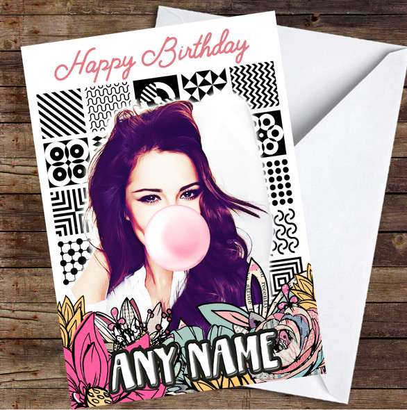 Cheryl Retro Bubble Gum Abstract Floral Personalised Birthday Card