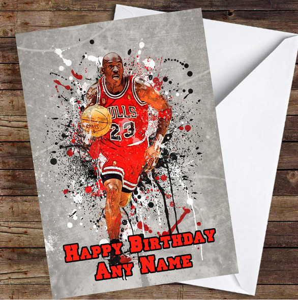 Michael Jordan Basketball Grey Splatter Personalised Birthday Card