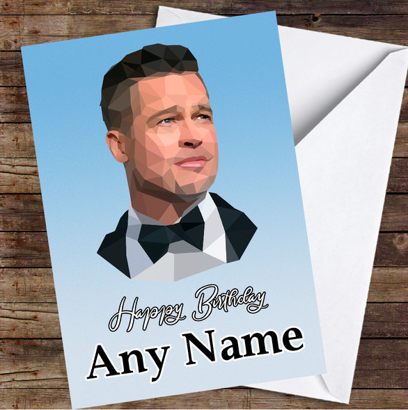 Brad Pitt Polygon Geometric Blue Fade Personalised Birthday Card