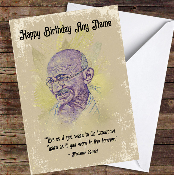 Gandhi Quote Sand Fade Leaves Personalised Birthday Card