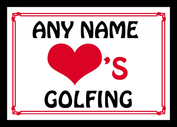 Love Heart Golfing Personalised Mousemat