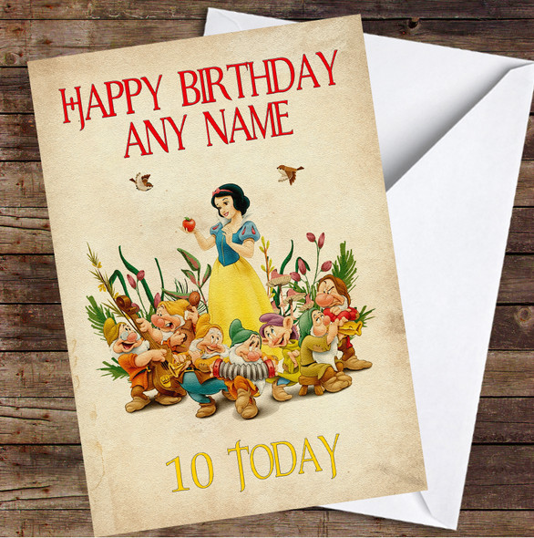 Snow White And The Seven Dwarfs Vintage Botanical Personalised Birthday Card