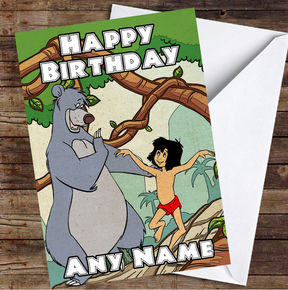 The Jungle Book Mowgli & Baloo Cartoon Tree Personalised Birthday Card