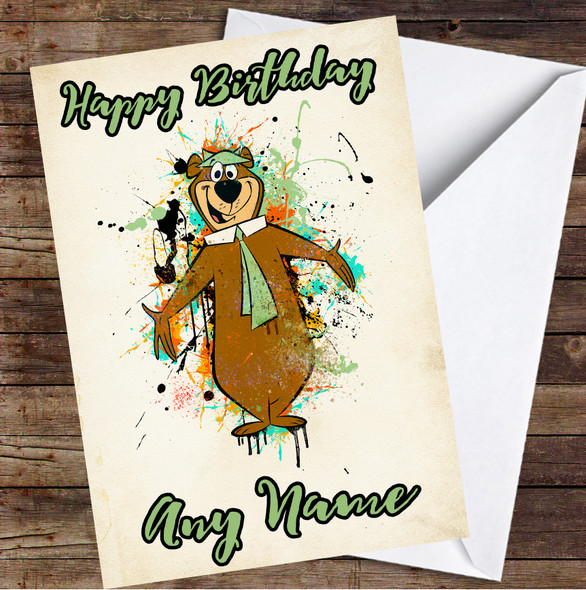 Yogi Bear Splatter Vintage Personalised Birthday Card