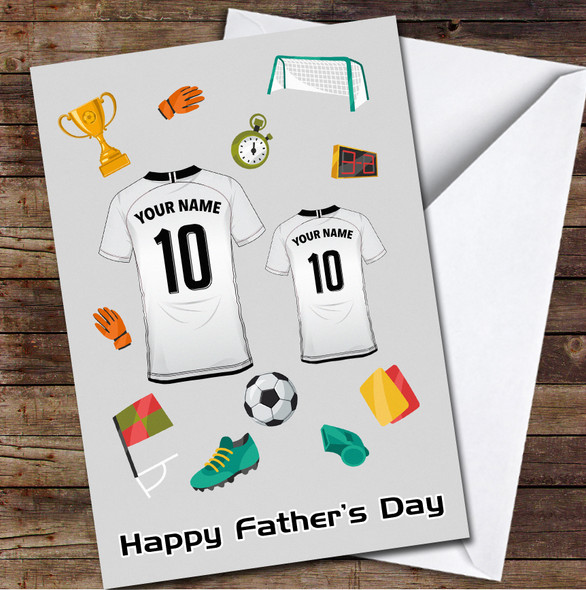 White Football Football Team Shirts Any Colour Personalised Father's Day Greetings Card