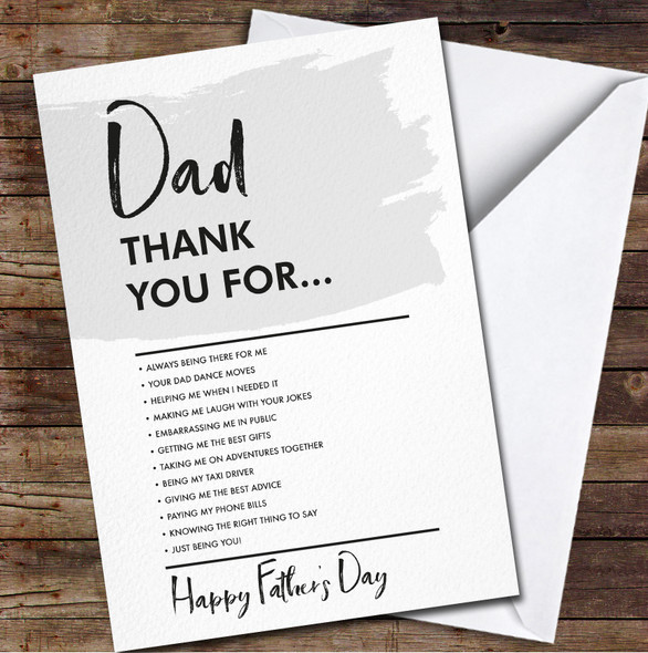 Dad Thank You List Personalised Father's Day Greetings Card