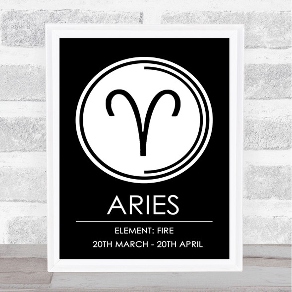 Zodiac Star Sign Black & White Symbol Aries Wall Art Print