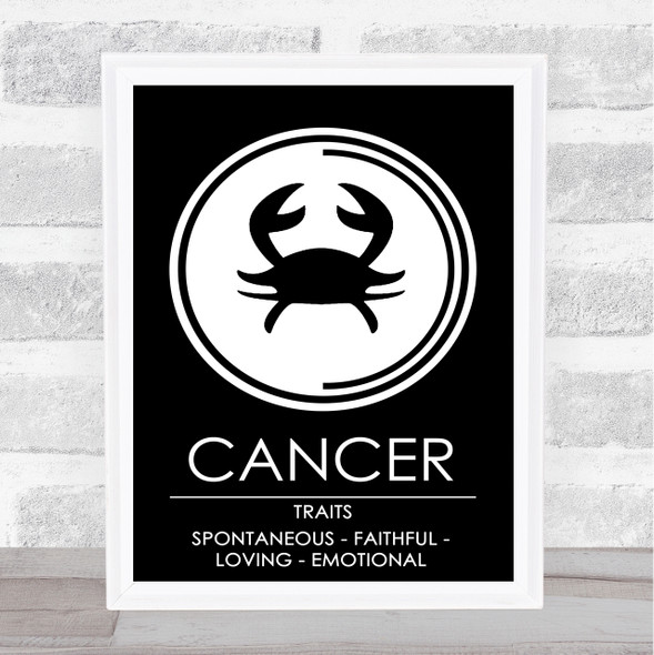 Zodiac Star Sign Black & White Traits Cancer Wall Art Print