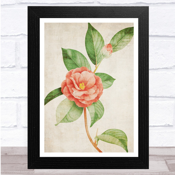 Pink Flower Rustic Leaves Wall Art Print