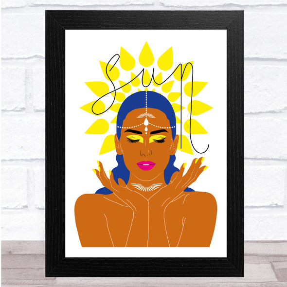 Sun Yellow Woman Brown Skin Hands Up Wall Art Print