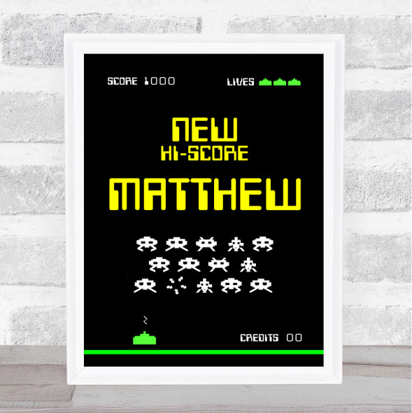 Space Invaders Retro Gaming Any Name Personalised Wall Art Print