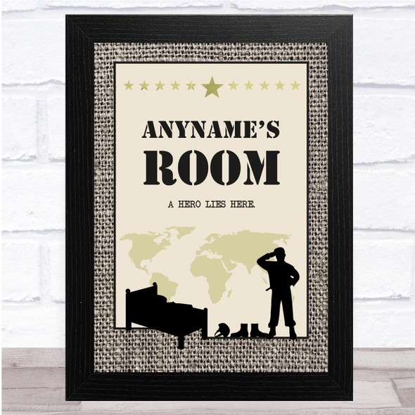 Army Room Hero Lies Here Texture Any Name Personalised Wall Art Print