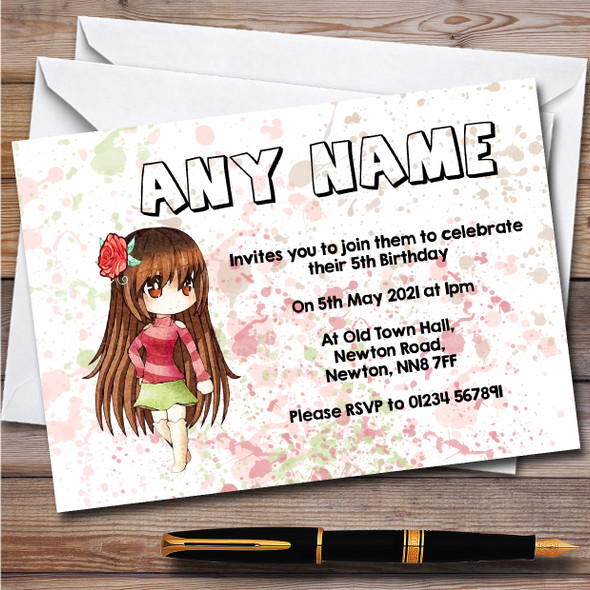 Gatcha Life Looking Rosey Splatter Art Children's Birthday Party Invitations