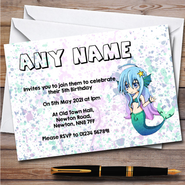 Gatcha Life Mermazing Splatter Art Children's Birthday Party Invitations